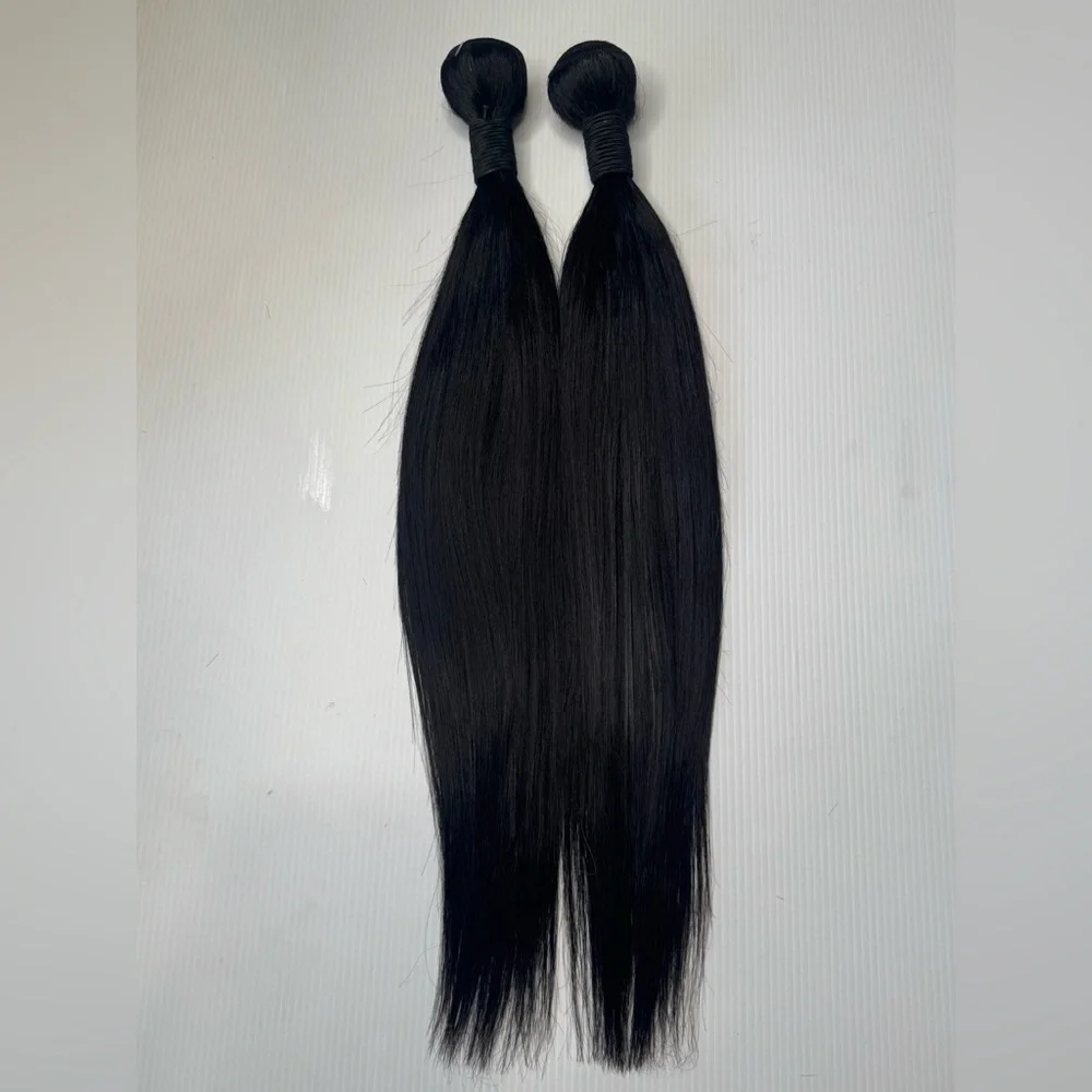 Human Hair Blend Straight 2 Bundles – 18” Jet Black Extensions, 200g